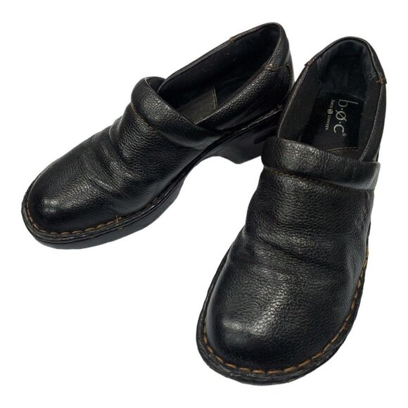 BOC Born Peggy Women Sz 7 Black Leather Clogs Mule Slip On Comfort Shoes… - Picture 1 of 11
